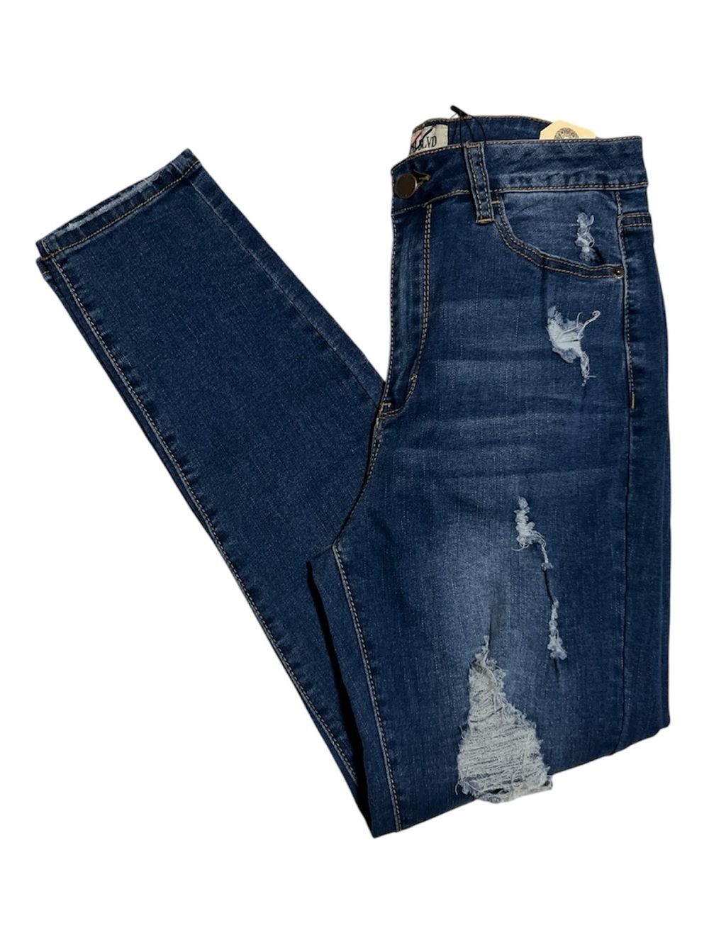 Mid-Rise Women’s Skinny Ripped Jeans - Dark Blue